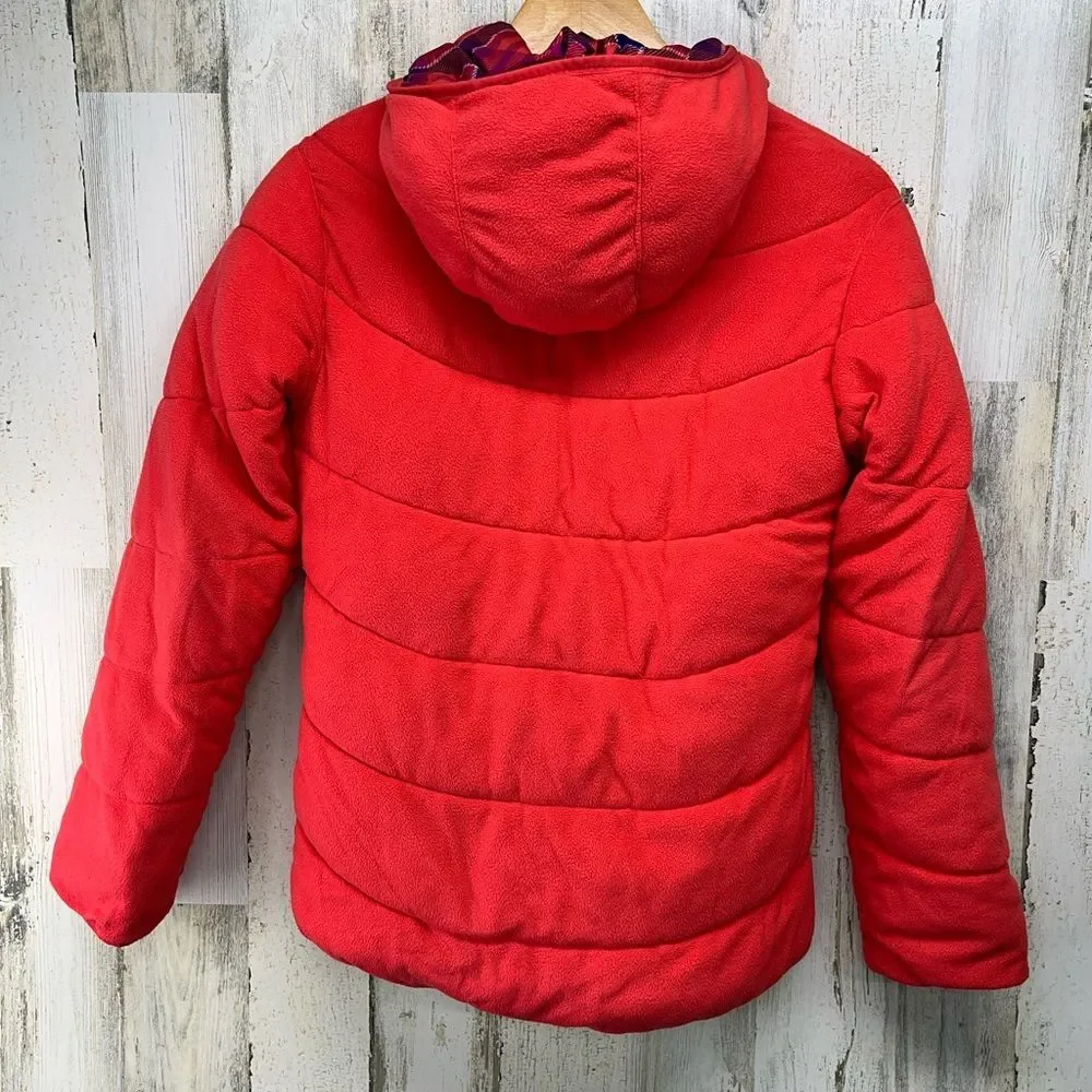 Columbia Reversible Coral Purple Plaid Winter Coat Girls 14/16 - Picture 7 of 9
